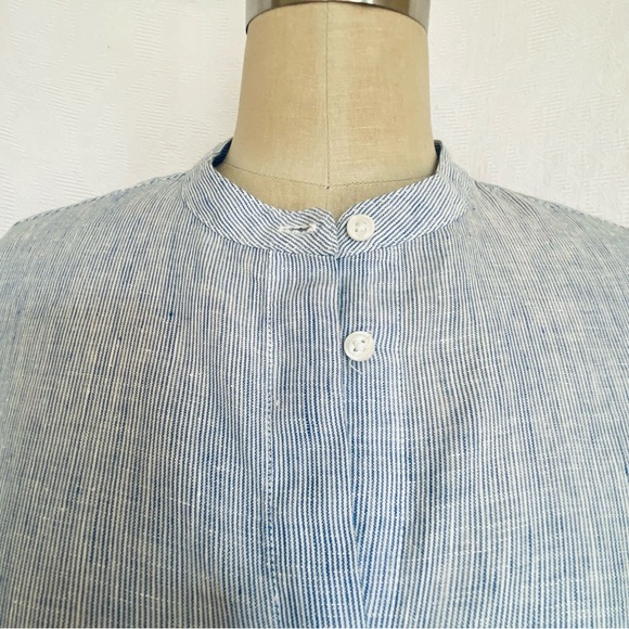 Pure linen XS/S pencil stipe blue/white blouse in mint condition - Picture 2 of 7